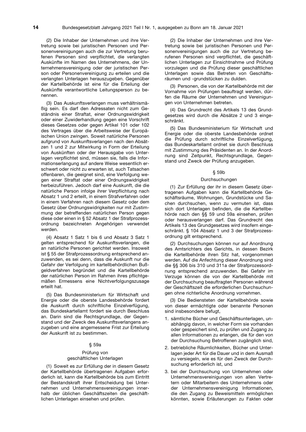 BGBl. 2021, Seite 14 — Originalseite als Abbildung