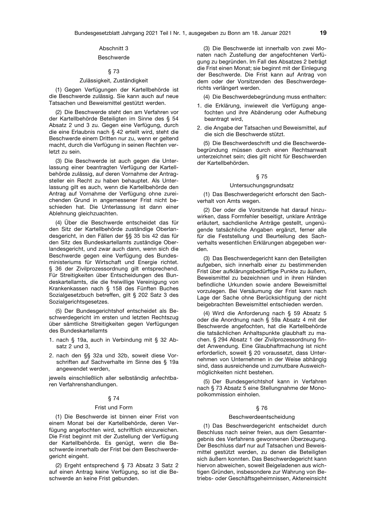 BGBl. 2021, Seite 19 — Originalseite als Abbildung