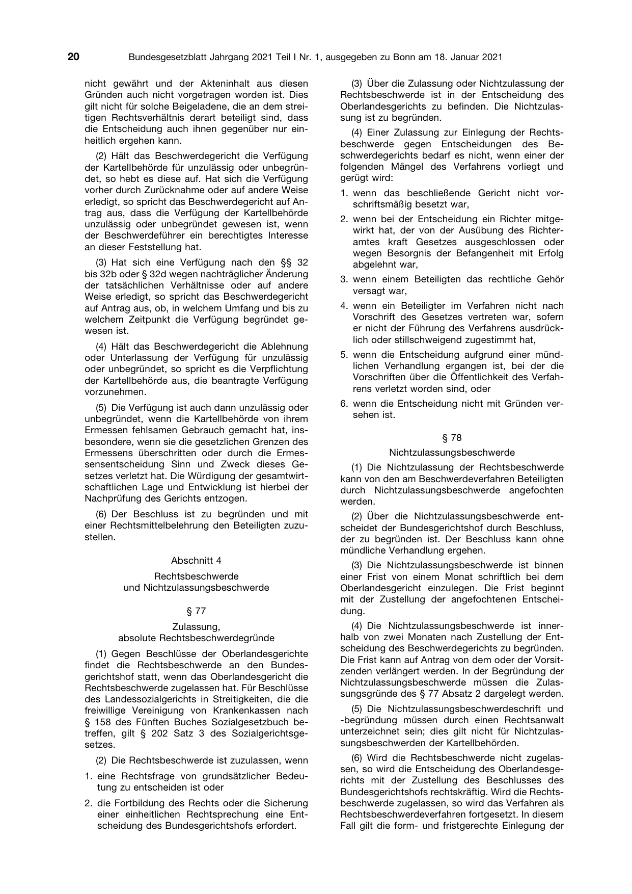 BGBl. 2021, Seite 20 — Originalseite als Abbildung