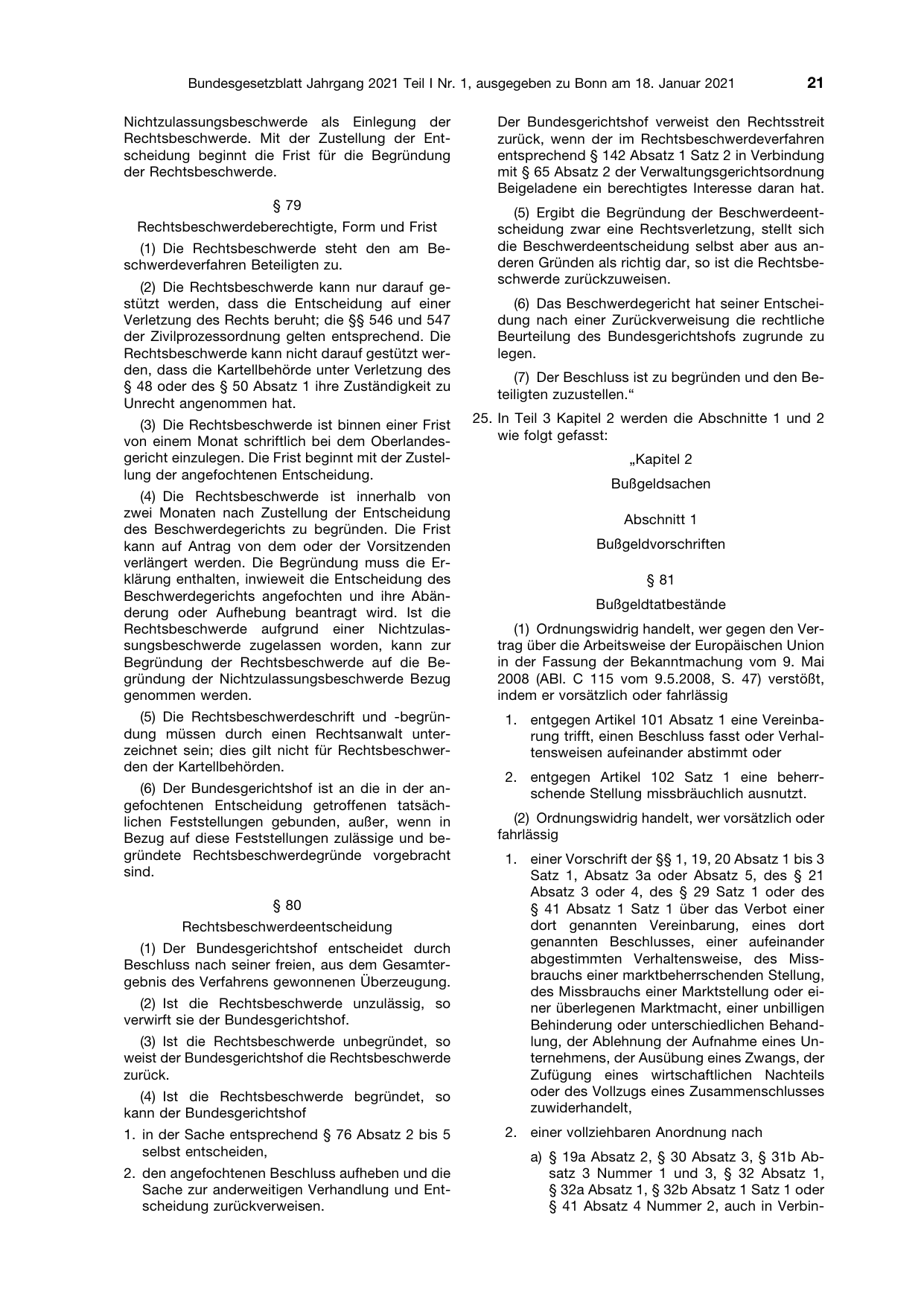 BGBl. 2021, Seite 21 — Originalseite als Abbildung