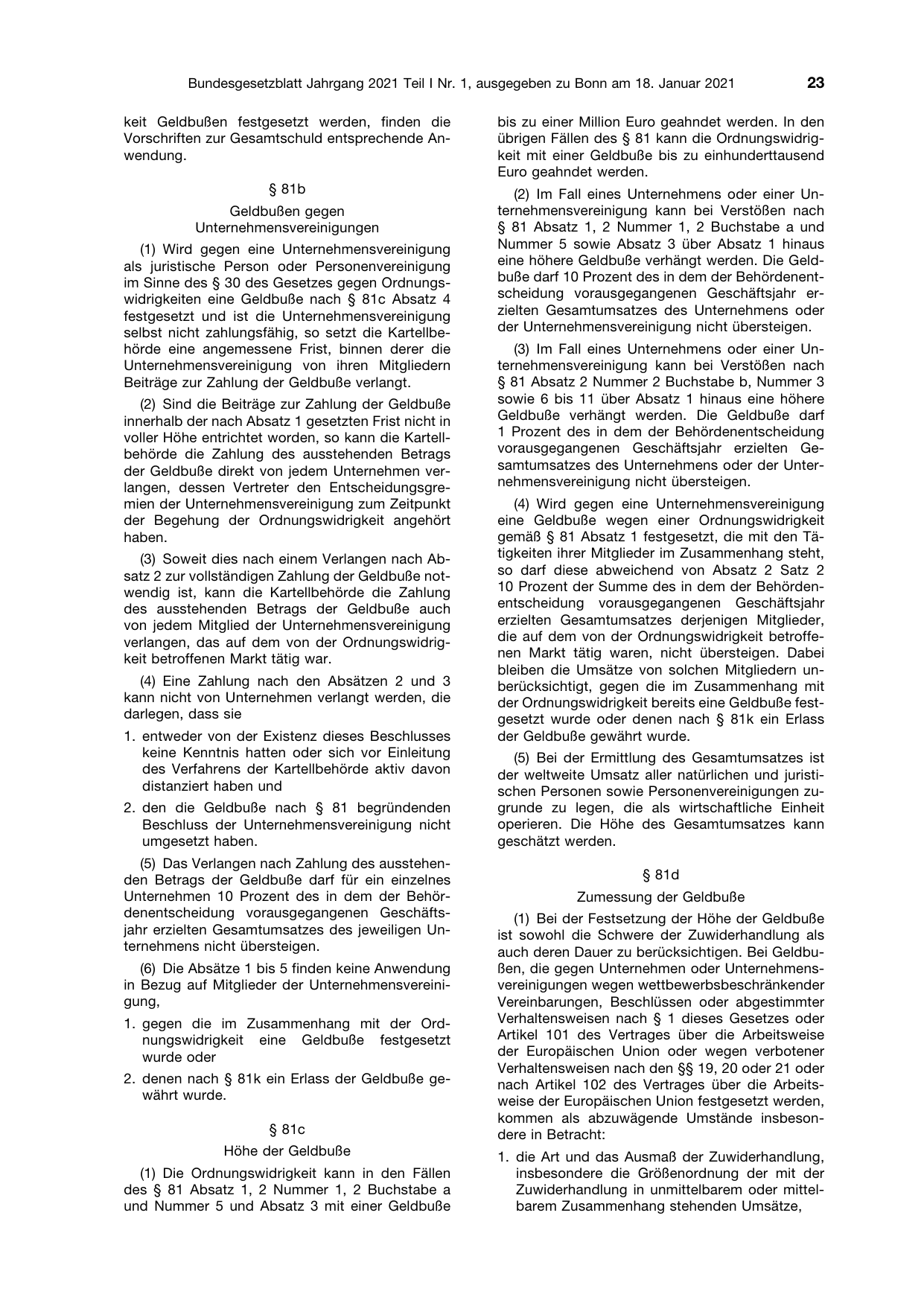 BGBl. 2021, Seite 23 — Originalseite als Abbildung