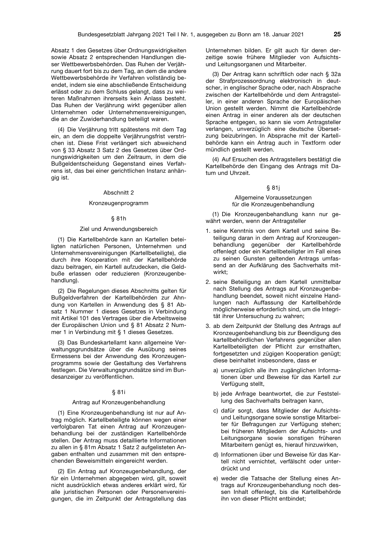 BGBl. 2021, Seite 25 — Originalseite als Abbildung