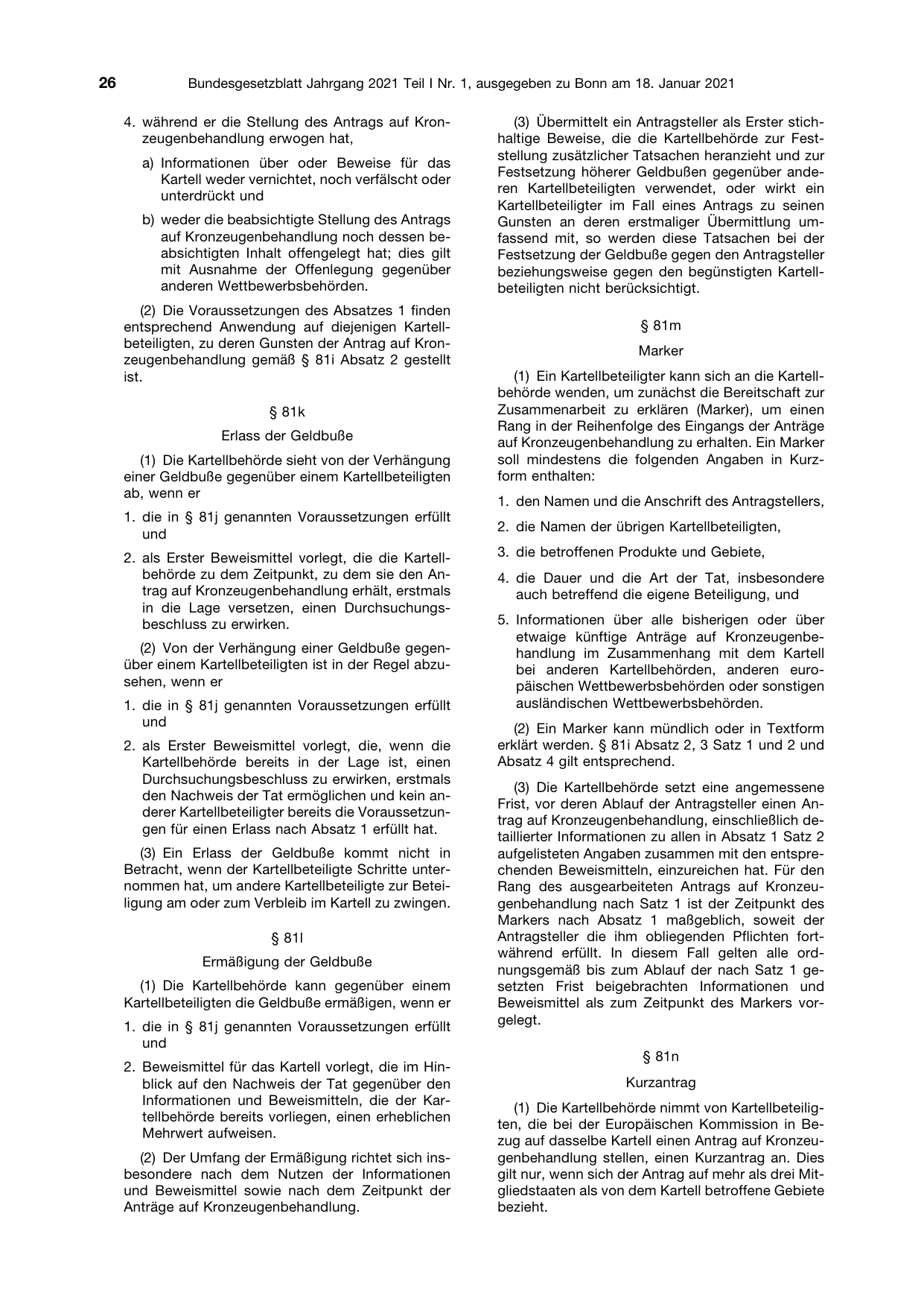 BGBl. 2021, Seite 26 — Originalseite als Abbildung