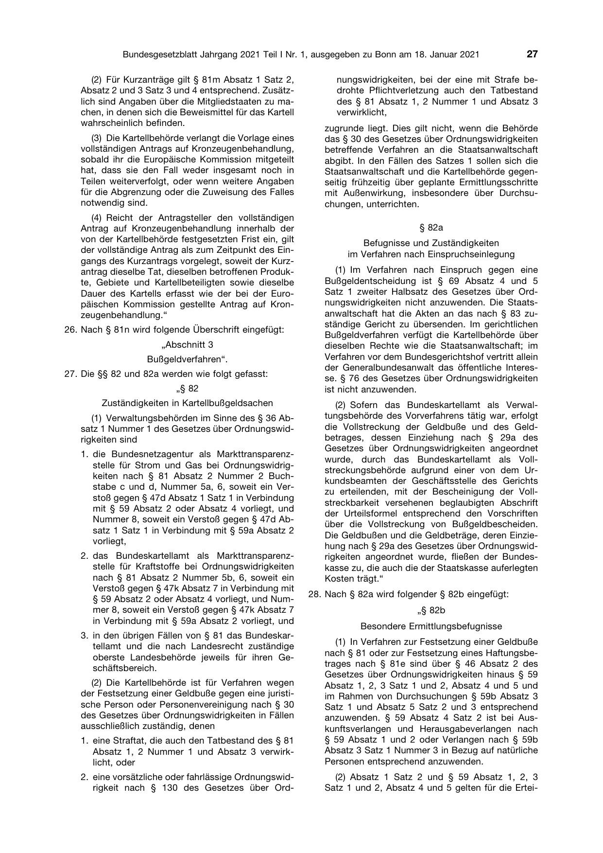 BGBl. 2021, Seite 27 — Originalseite als Abbildung