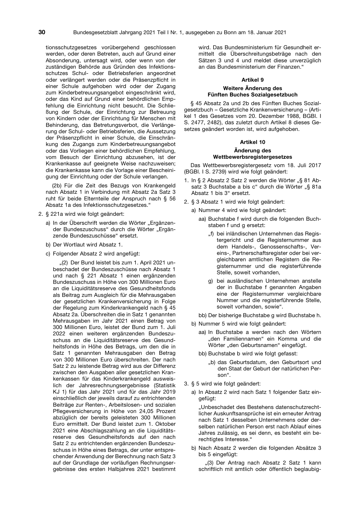BGBl. 2021, Seite 30 — Originalseite als Abbildung