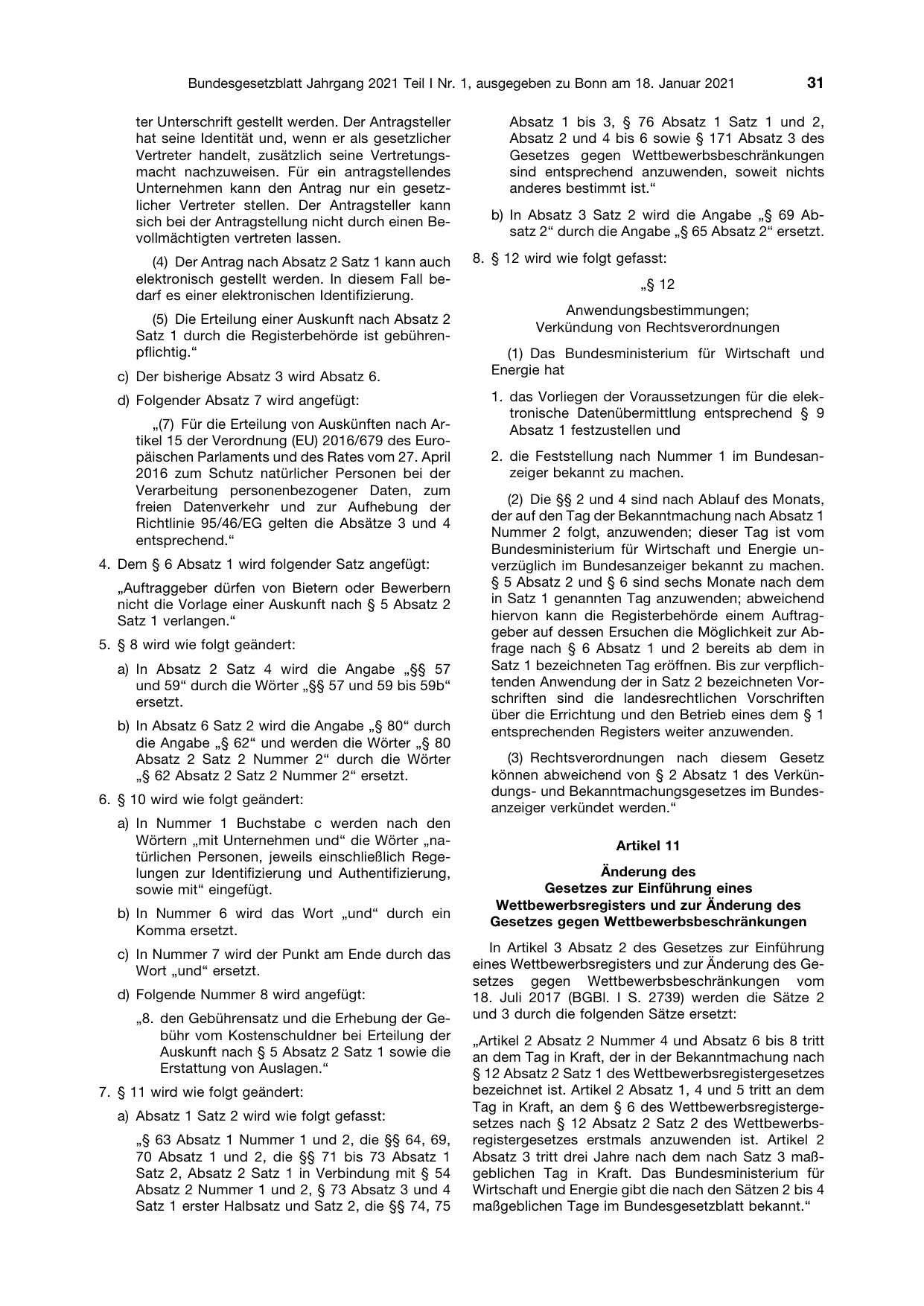 BGBl. 2021, Seite 31 — Originalseite als Abbildung