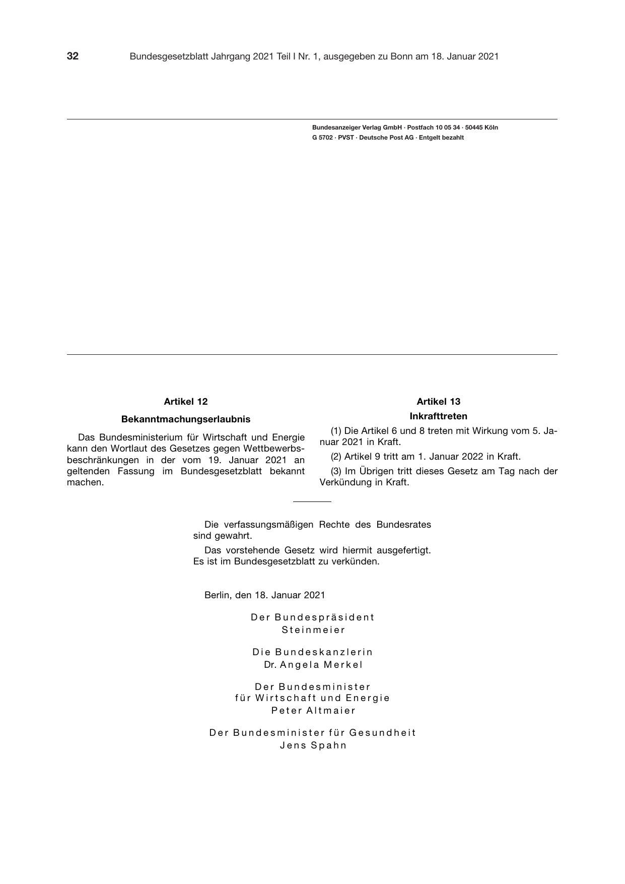 BGBl. 2021, Seite 32 — Originalseite als Abbildung