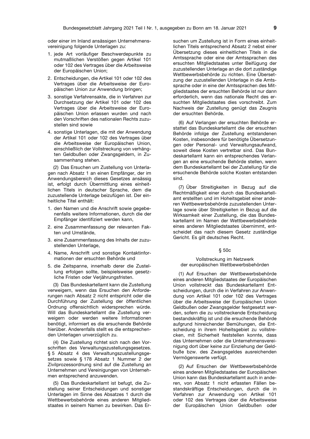 BGBl. 2021, Seite 9 — Originalseite als Abbildung