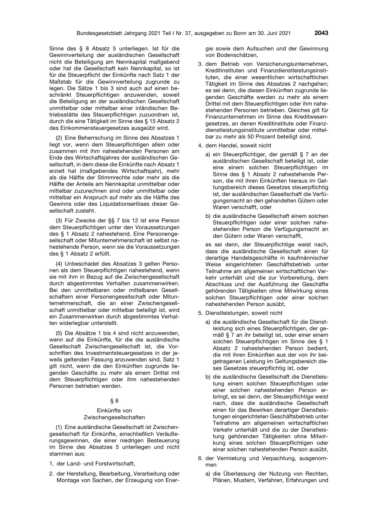 BGBl. 2021, Seite 2043 — Originalseite als Abbildung