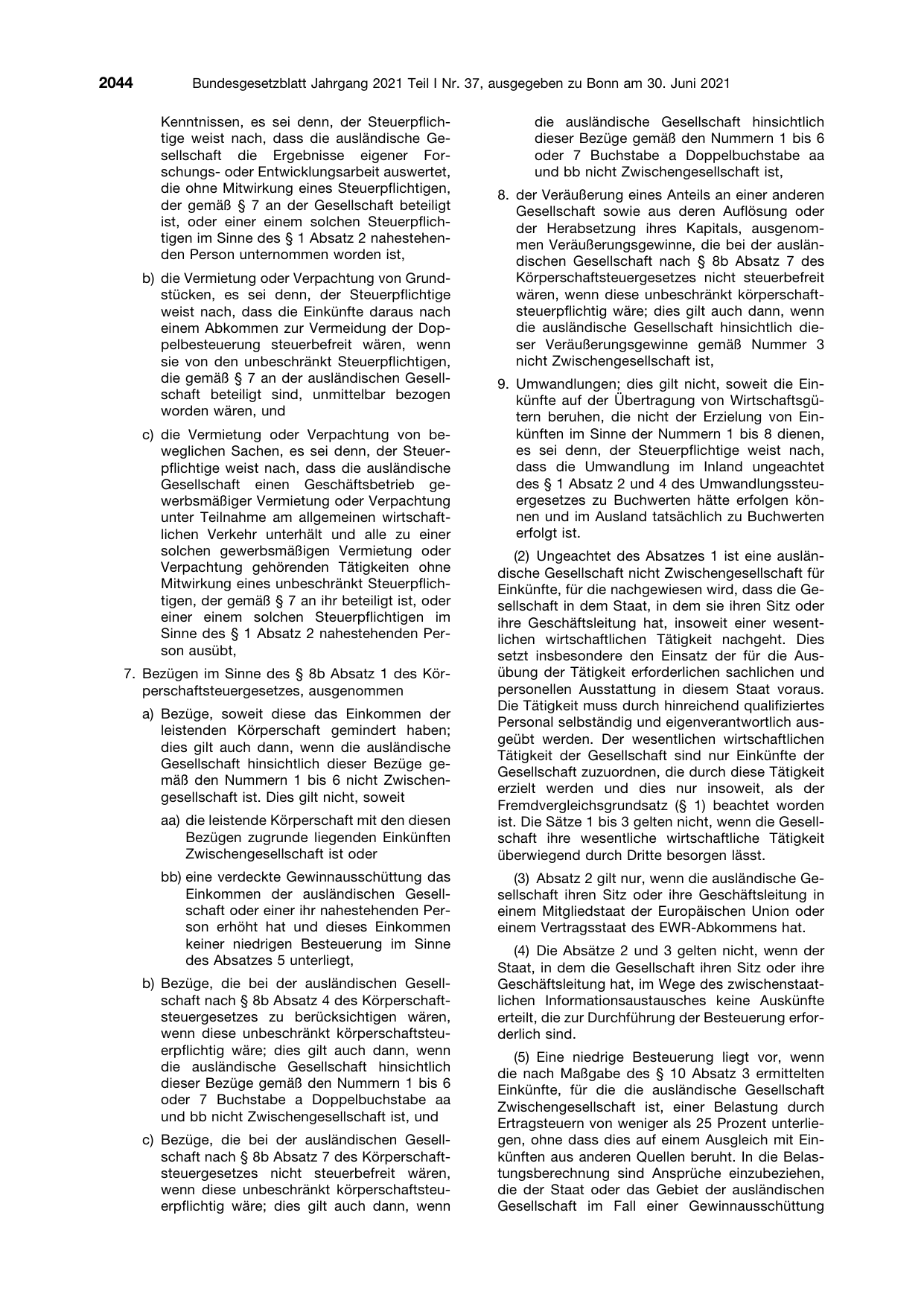 BGBl. 2021, Seite 2044 — Originalseite als Abbildung
