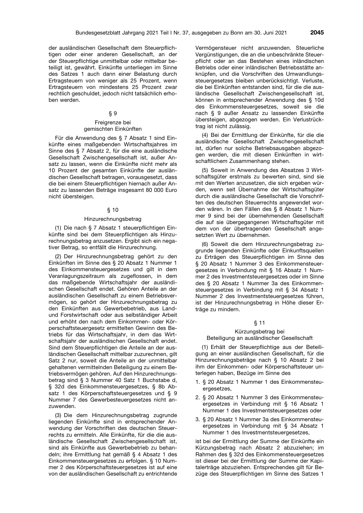 BGBl. 2021, Seite 2045 — Originalseite als Abbildung