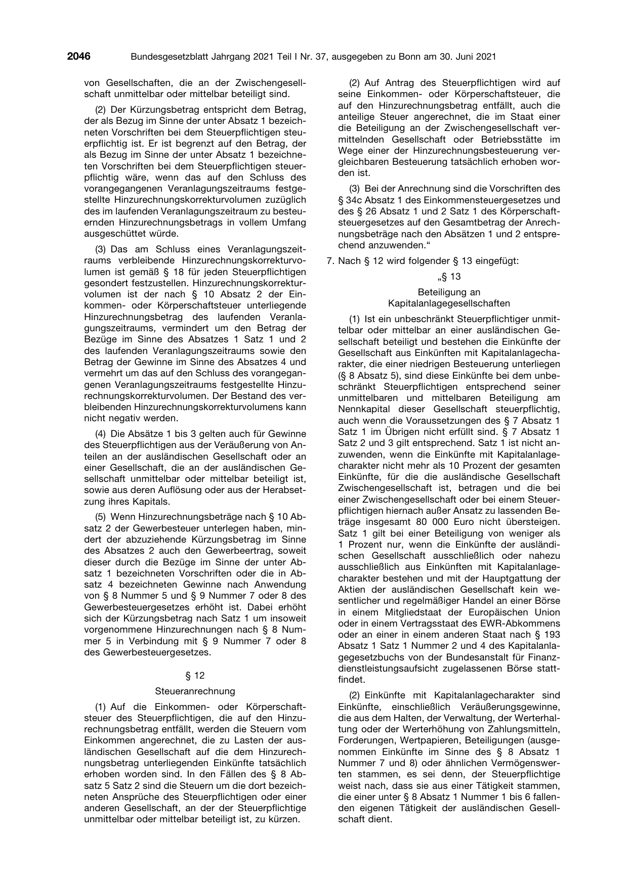 BGBl. 2021, Seite 2046 — Originalseite als Abbildung
