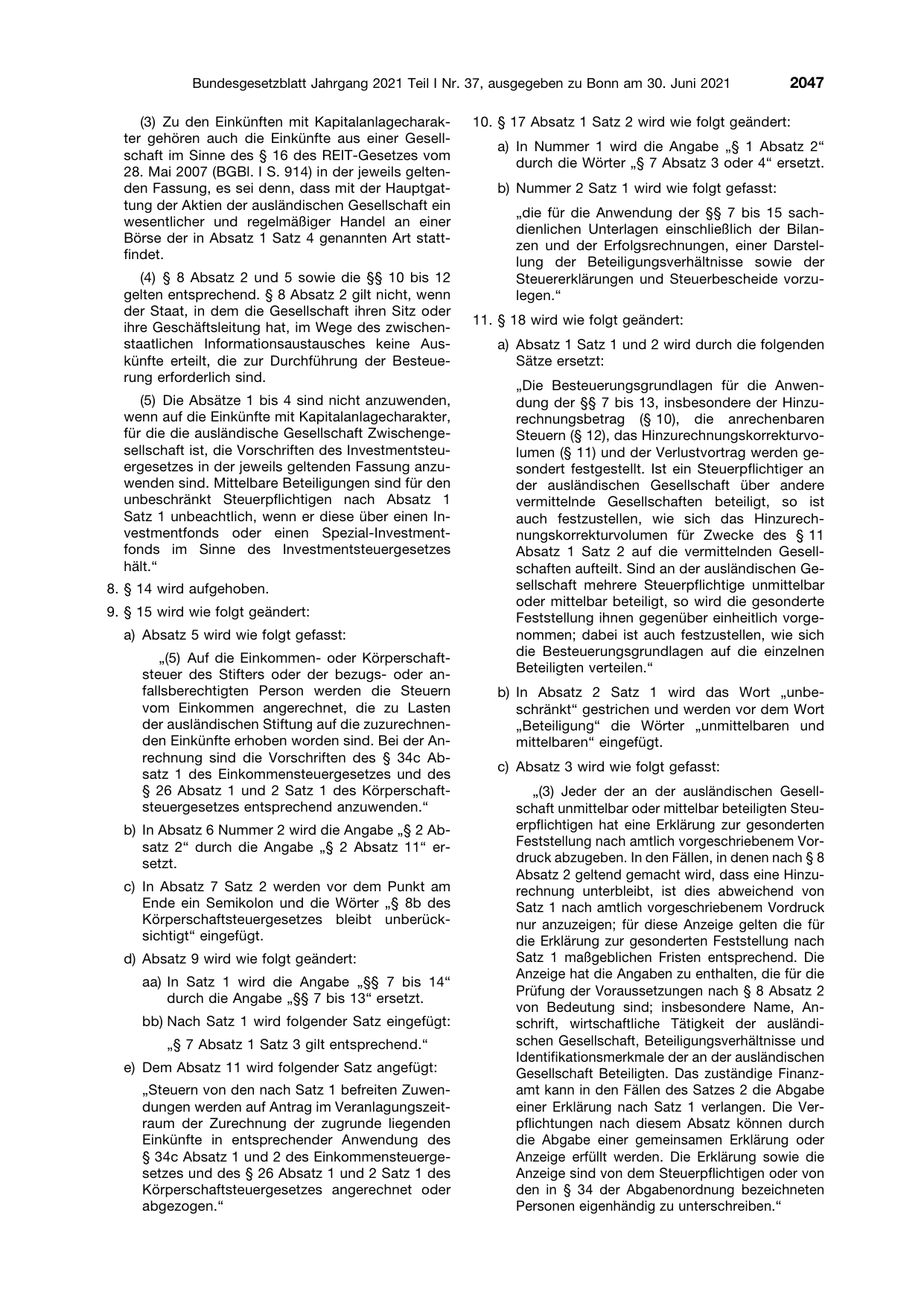 BGBl. 2021, Seite 2047 — Originalseite als Abbildung