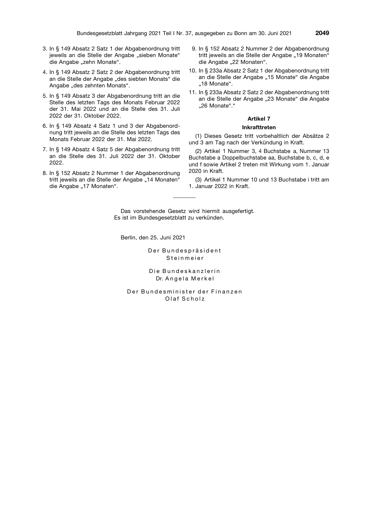 BGBl. 2021, Seite 2049 — Originalseite als Abbildung