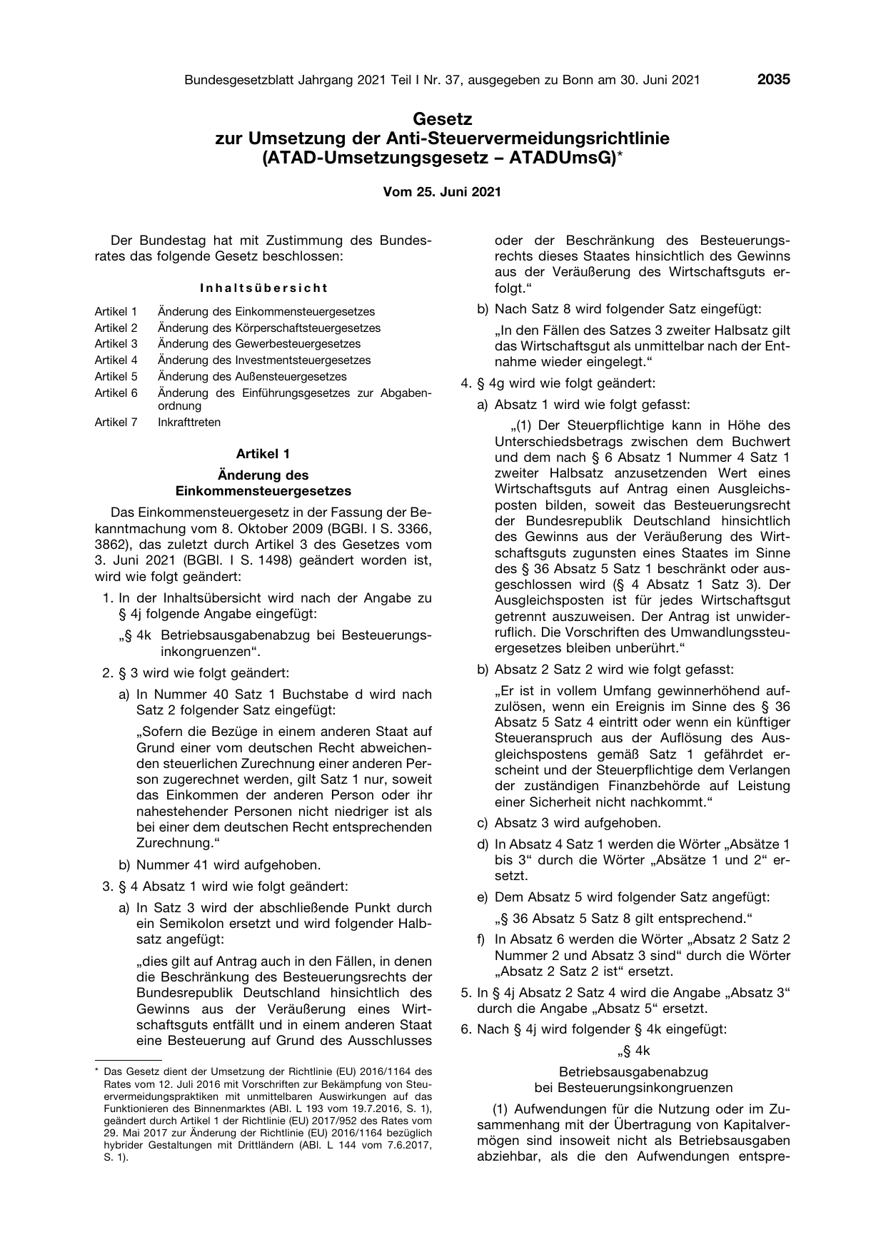 BGBl. 2021, Seite 2035 — Originalseite als Abbildung