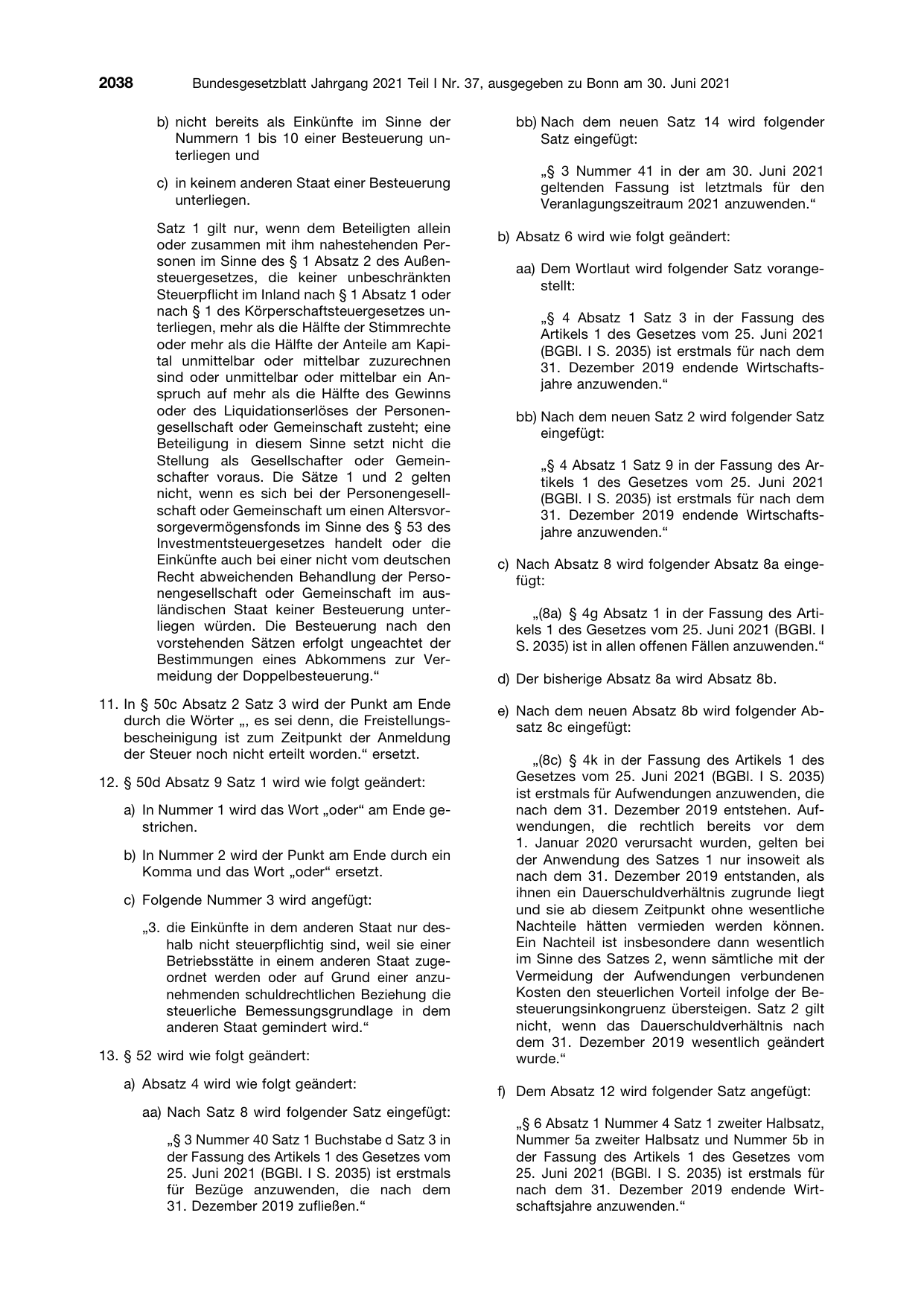 BGBl. 2021, Seite 2038 — Originalseite als Abbildung