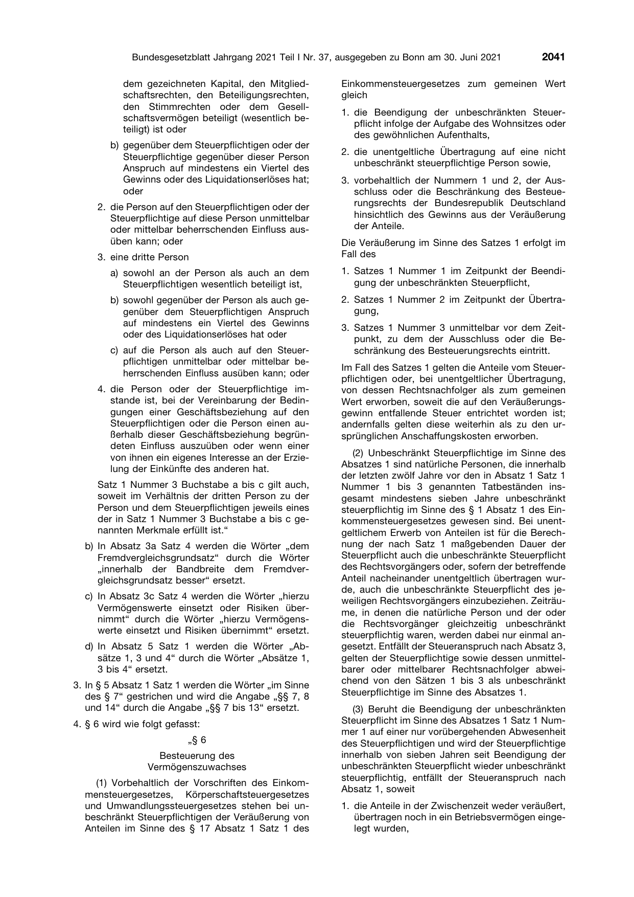 BGBl. 2021, Seite 2041 — Originalseite als Abbildung