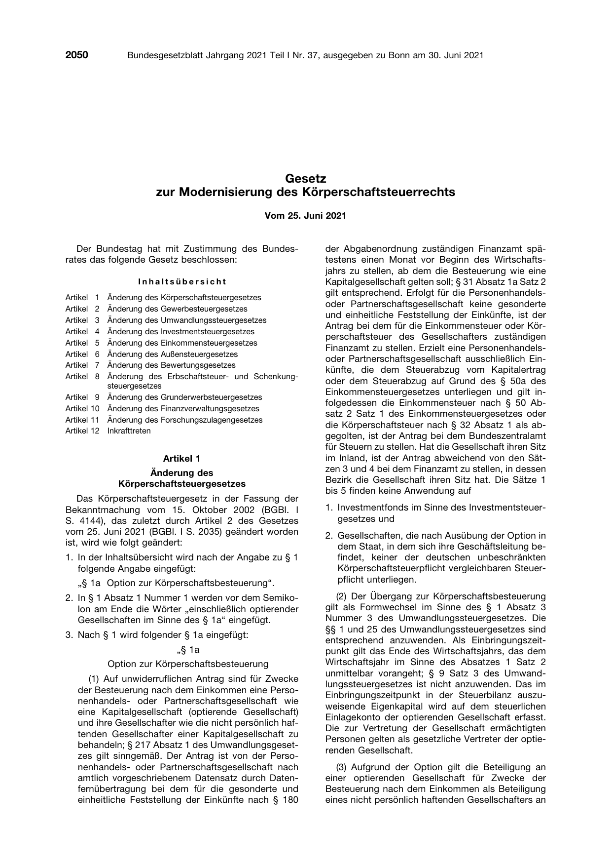 BGBl. 2021, Seite 2050 — Originalseite als Abbildung