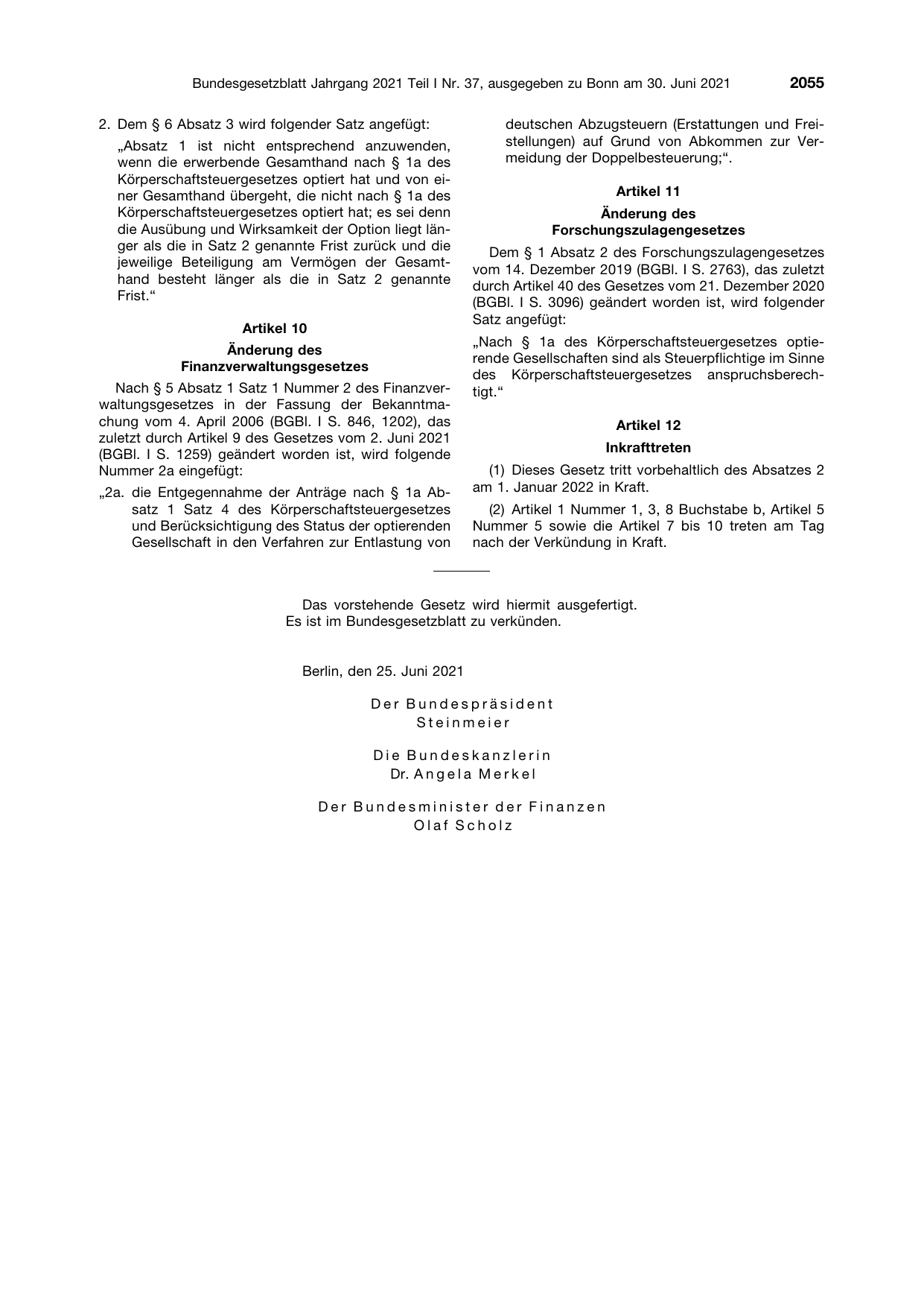 BGBl. 2021, Seite 2055 — Originalseite als Abbildung