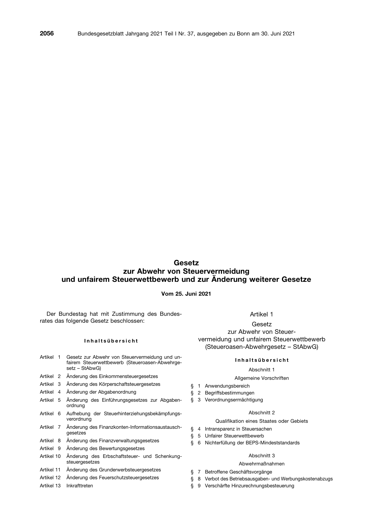 BGBl. 2021, Seite 2056 — Originalseite als Abbildung