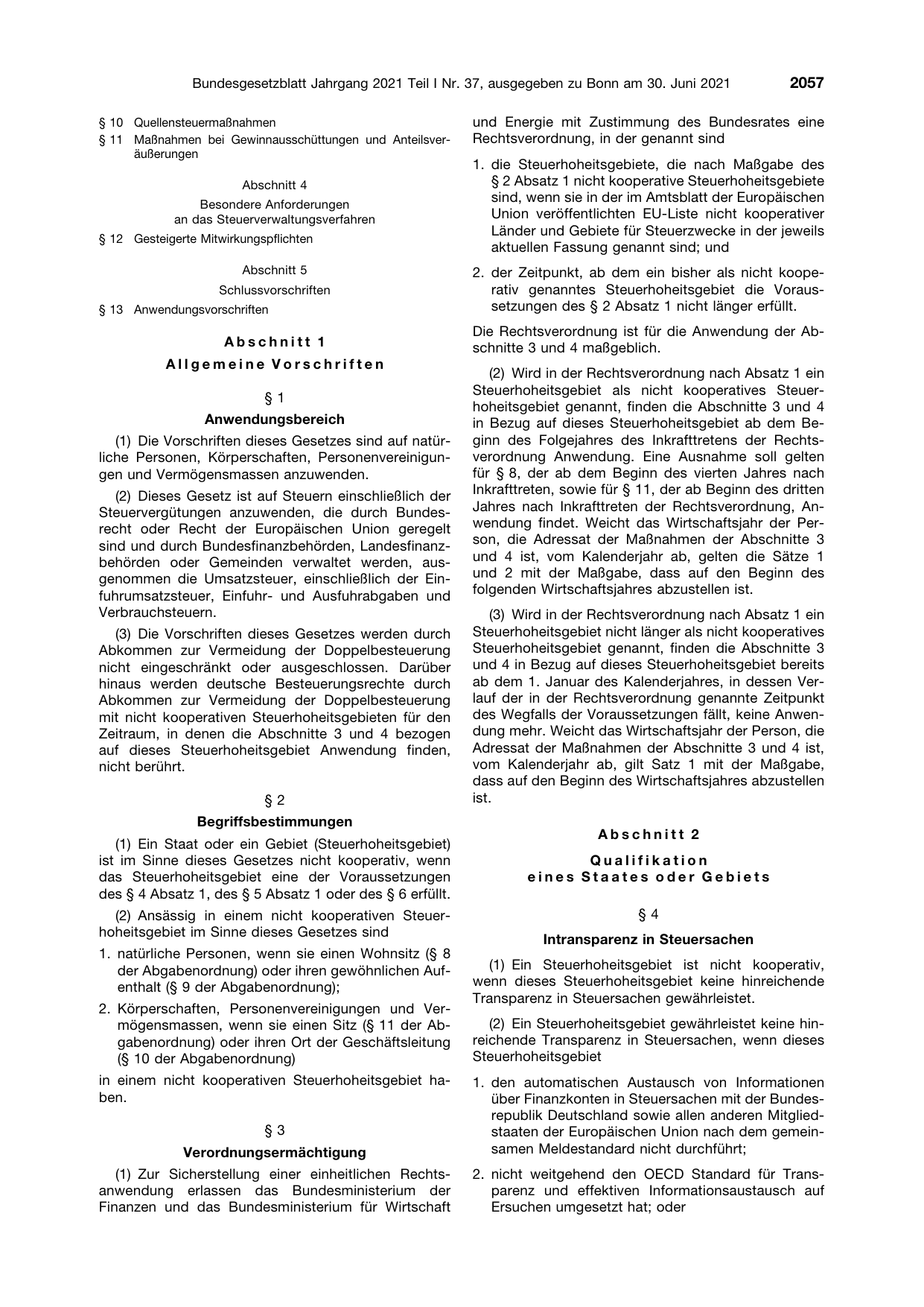 BGBl. 2021, Seite 2057 — Originalseite als Abbildung