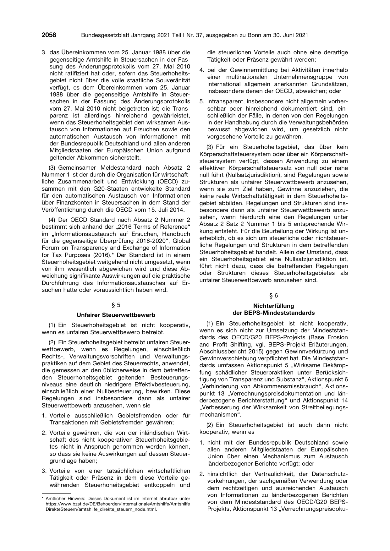 BGBl. 2021, Seite 2058 — Originalseite als Abbildung