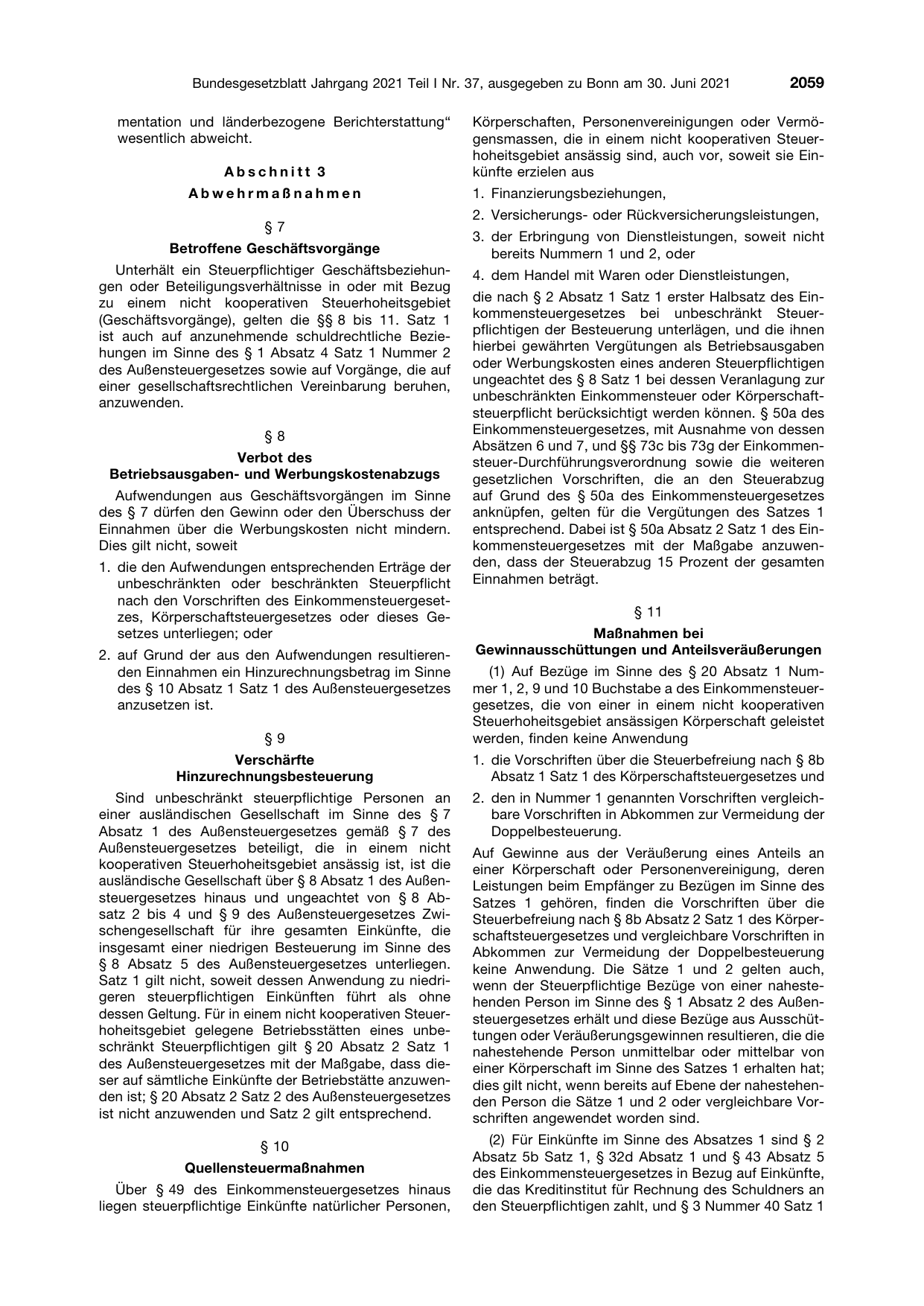 BGBl. 2021, Seite 2059 — Originalseite als Abbildung