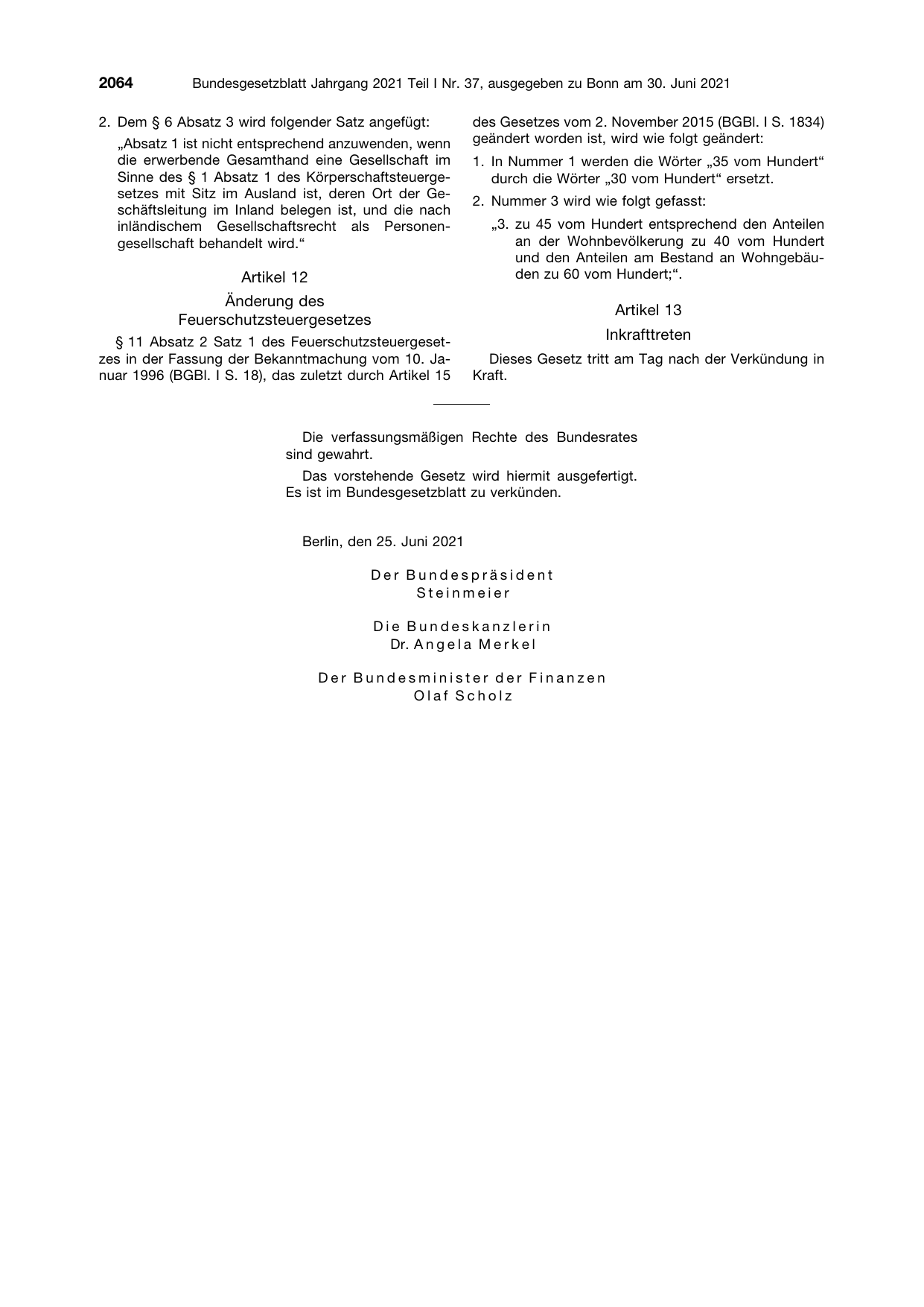 BGBl. 2021, Seite 2064 — Originalseite als Abbildung