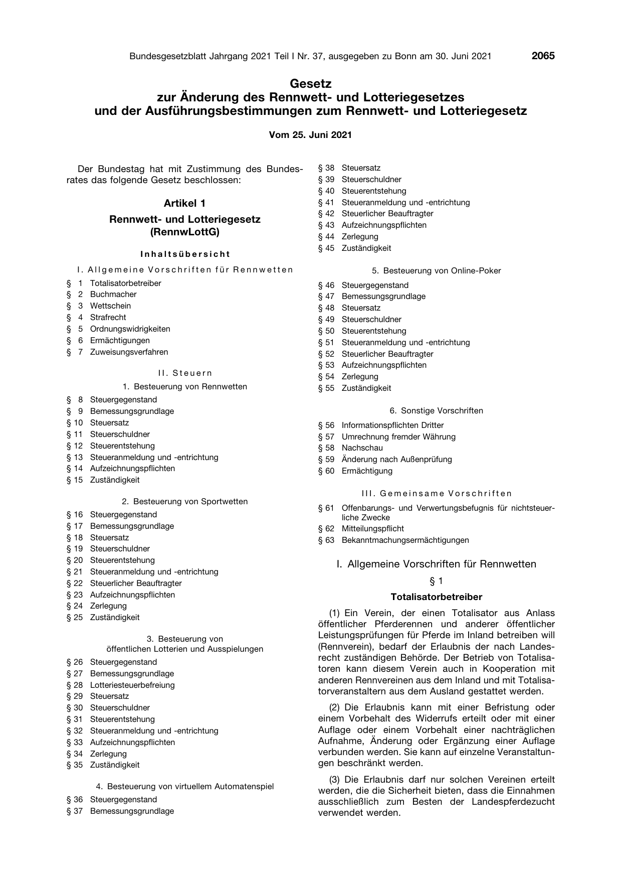 BGBl. 2021, Seite 2065 — Originalseite als Abbildung