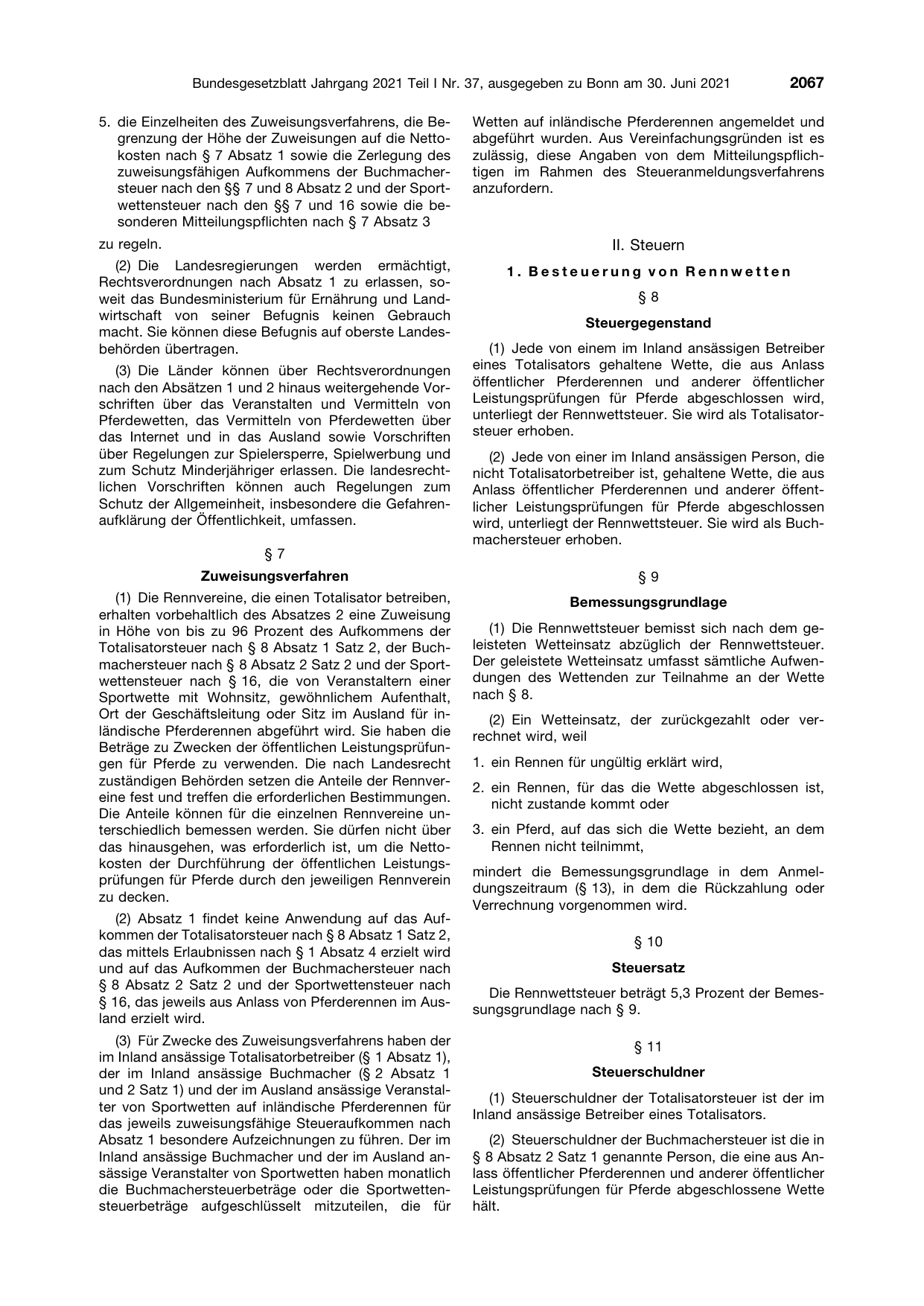 BGBl. 2021, Seite 2067 — Originalseite als Abbildung