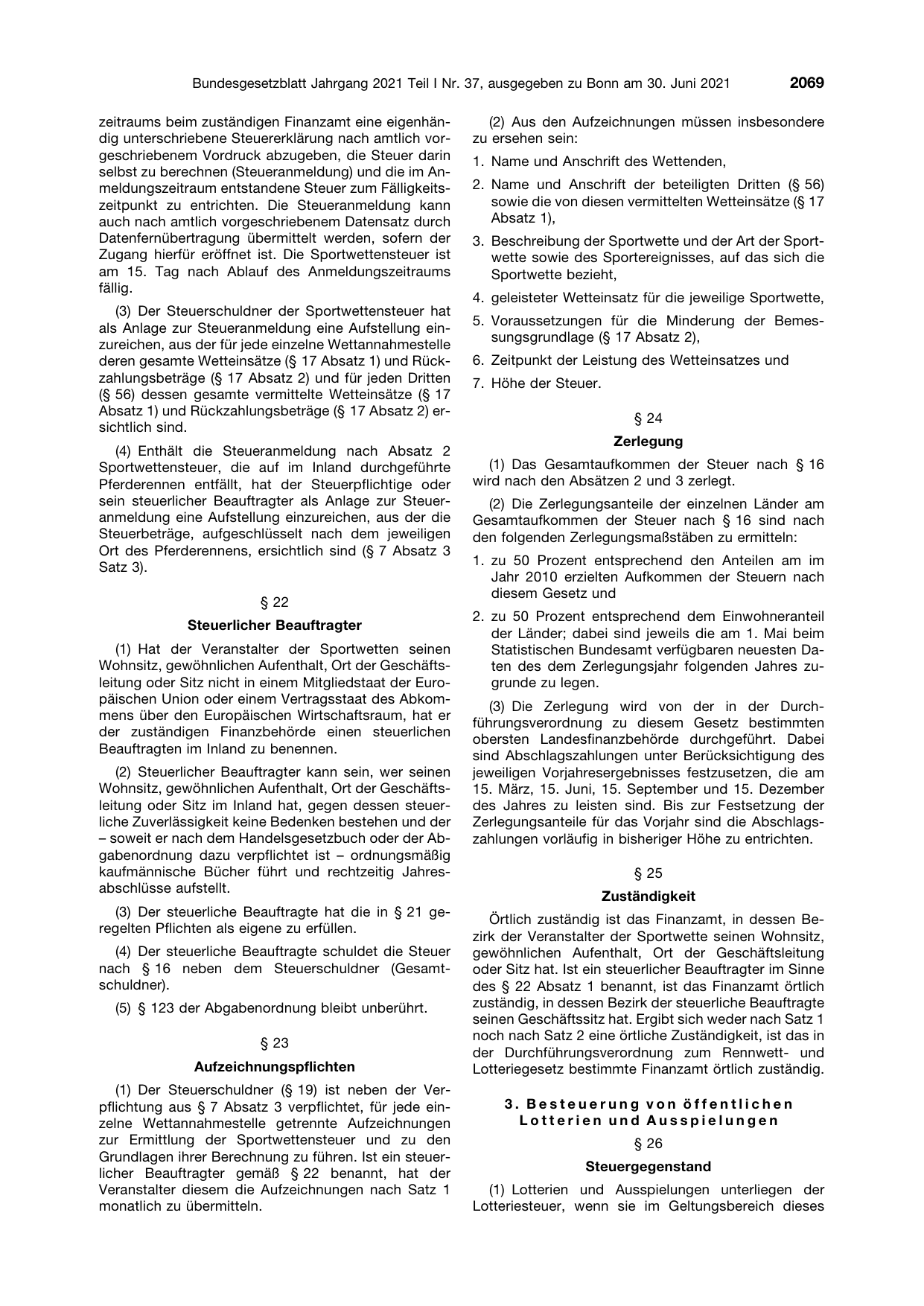 BGBl. 2021, Seite 2069 — Originalseite als Abbildung