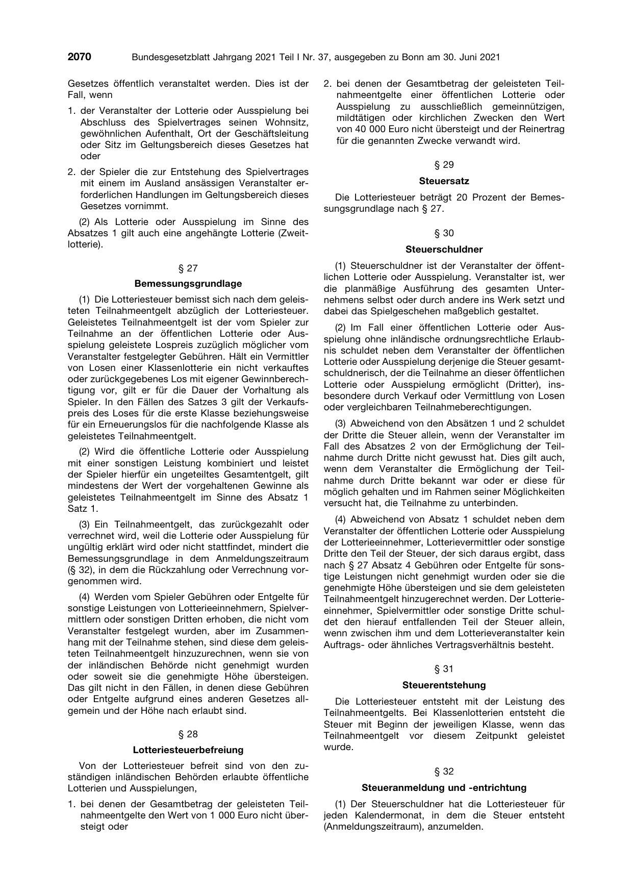 BGBl. 2021, Seite 2070 — Originalseite als Abbildung
