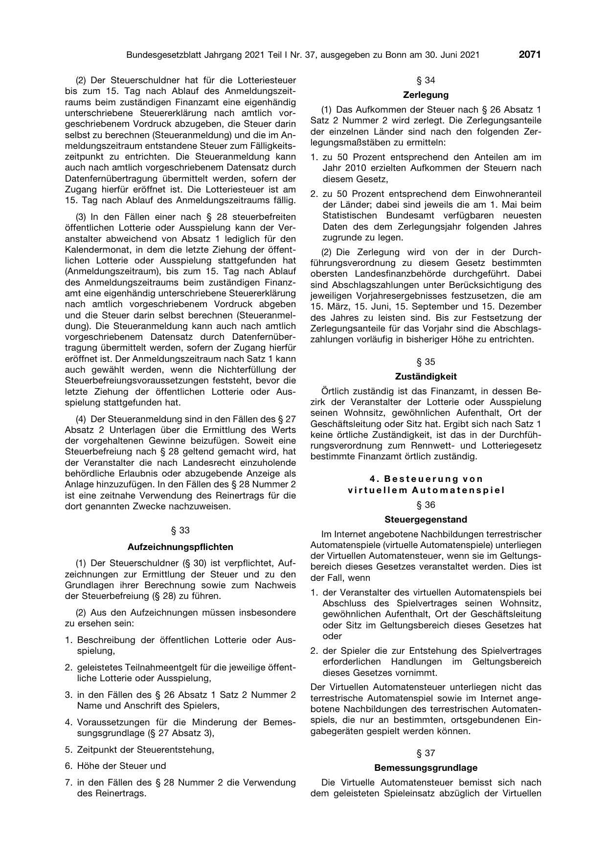 BGBl. 2021, Seite 2071 — Originalseite als Abbildung