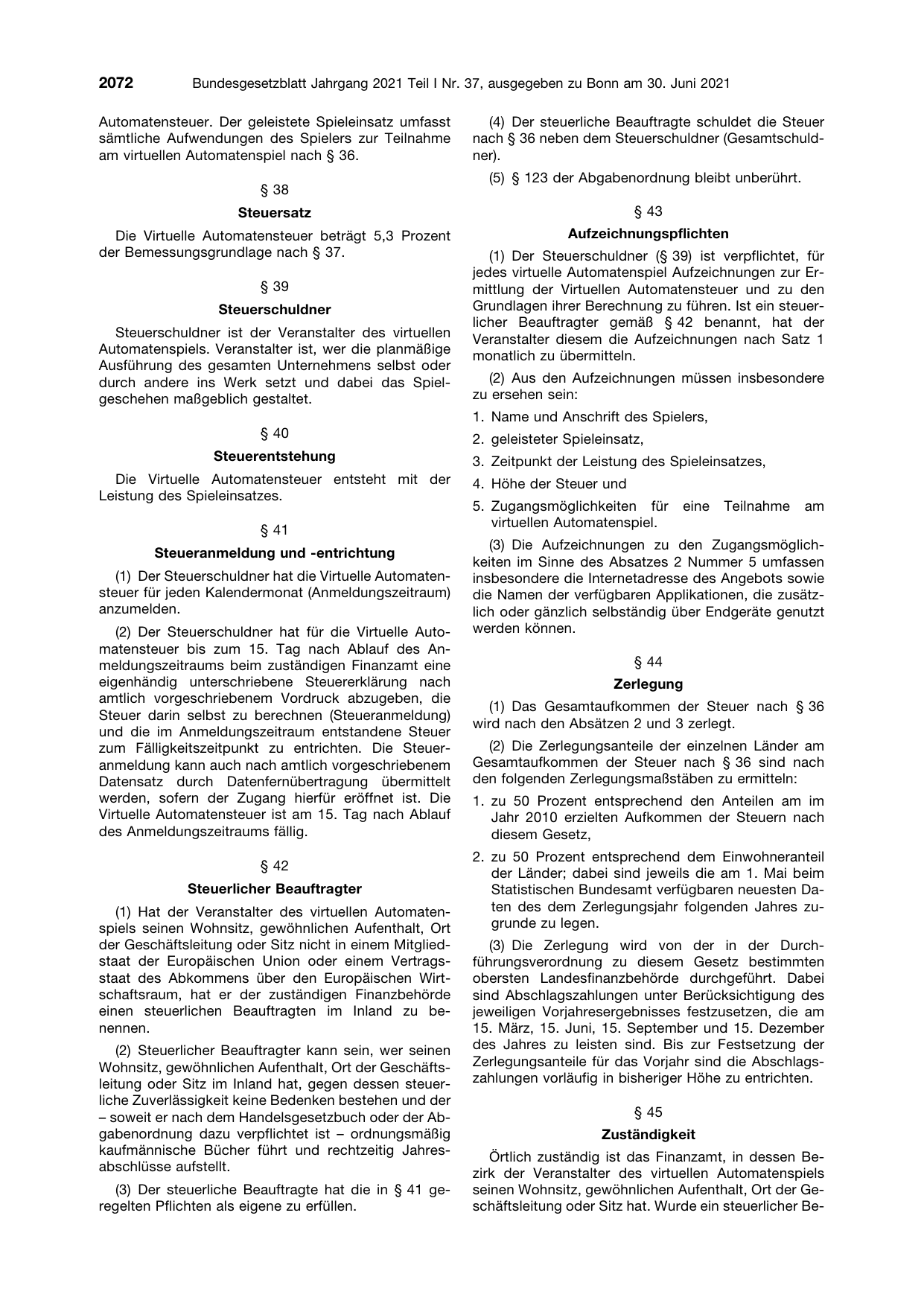 BGBl. 2021, Seite 2072 — Originalseite als Abbildung