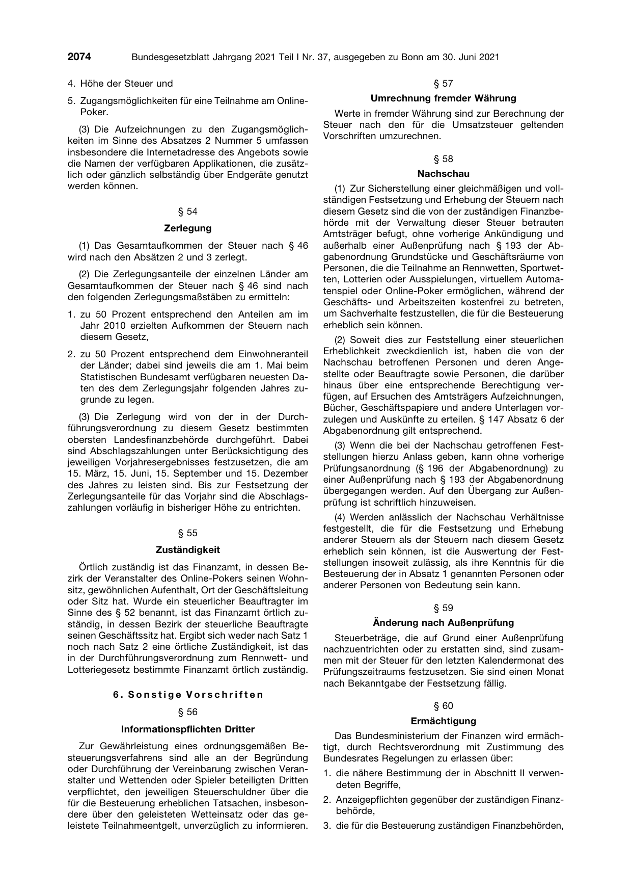 BGBl. 2021, Seite 2074 — Originalseite als Abbildung