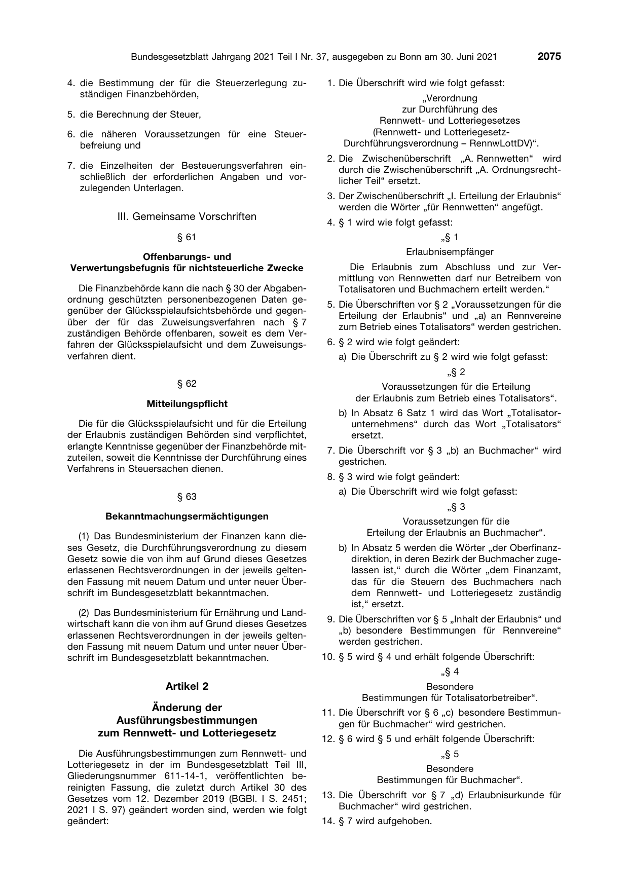 BGBl. 2021, Seite 2075 — Originalseite als Abbildung