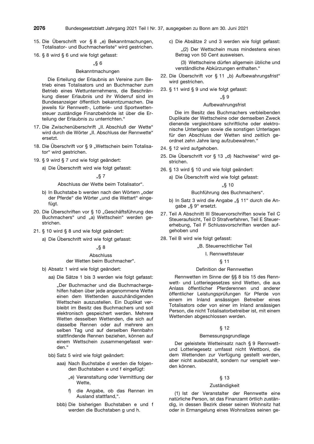 BGBl. 2021, Seite 2076 — Originalseite als Abbildung