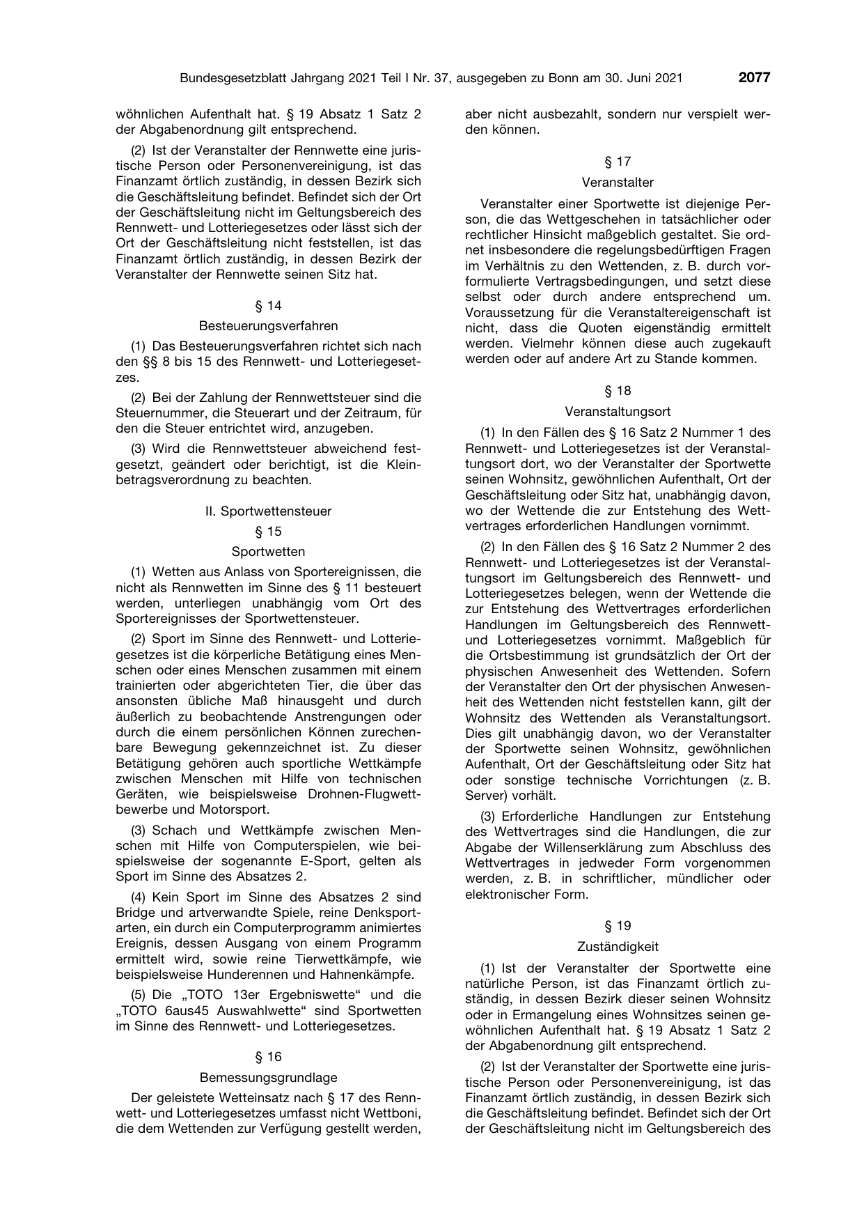 BGBl. 2021, Seite 2077 — Originalseite als Abbildung