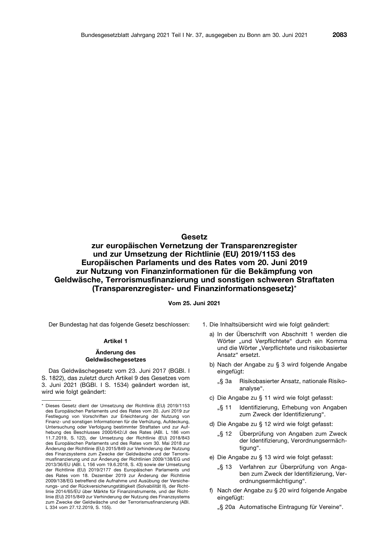 BGBl. 2021, Seite 2083 — Originalseite als Abbildung