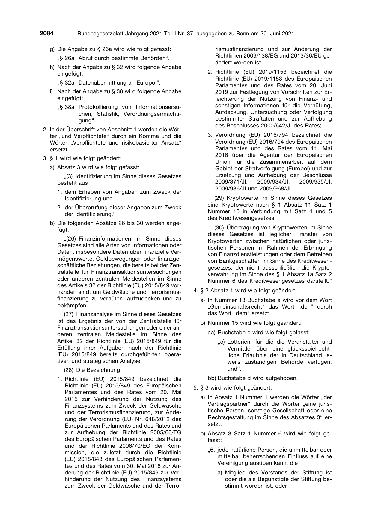 BGBl. 2021, Seite 2084 — Originalseite als Abbildung