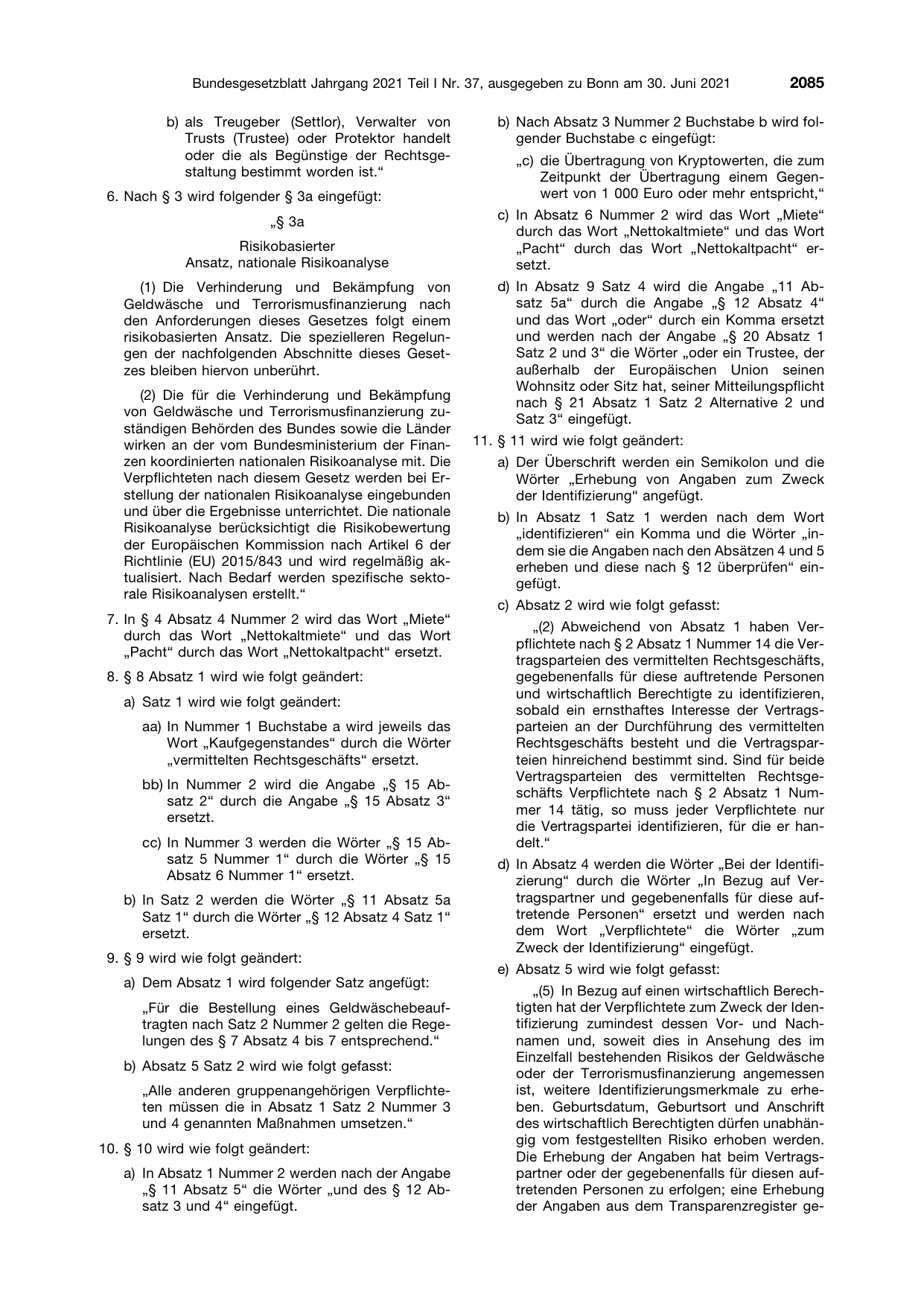 BGBl. 2021, Seite 2085 — Originalseite als Abbildung