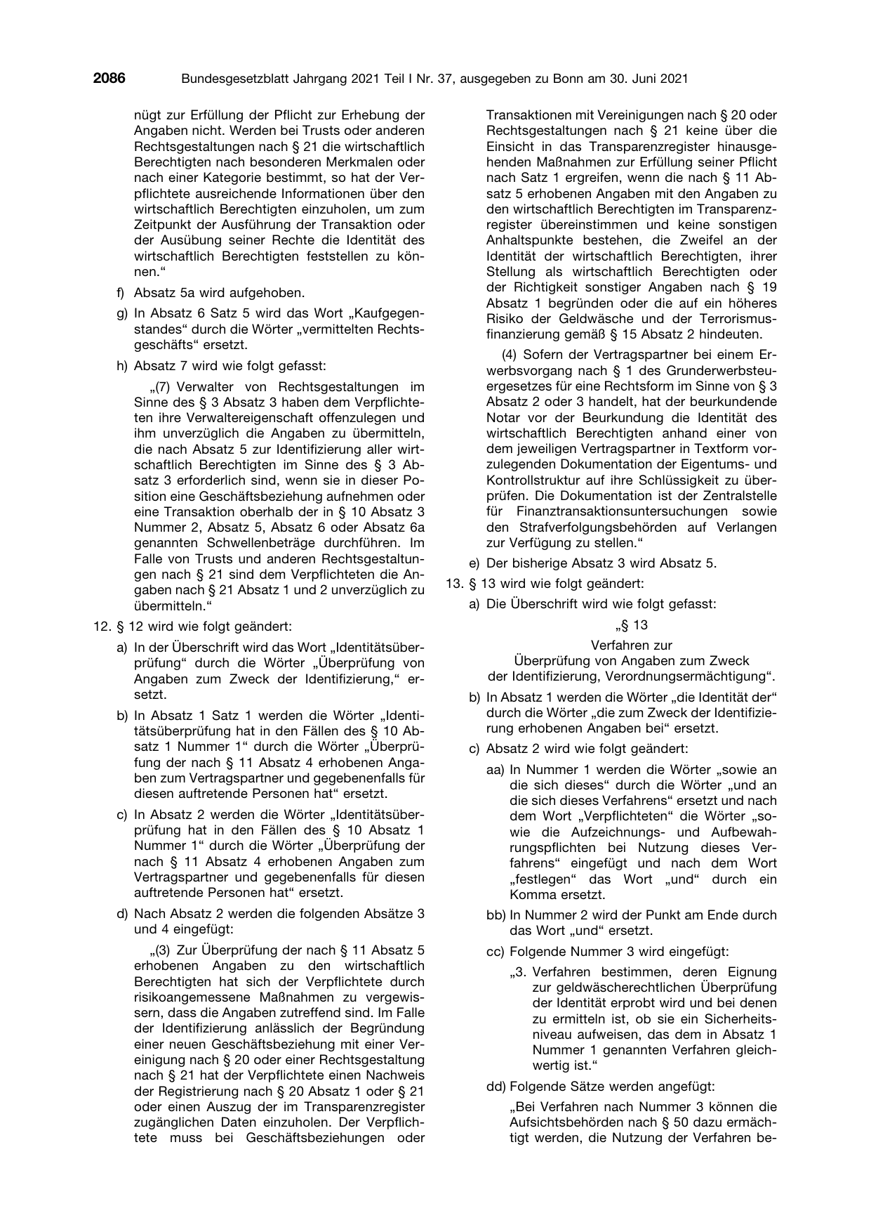 BGBl. 2021, Seite 2086 — Originalseite als Abbildung
