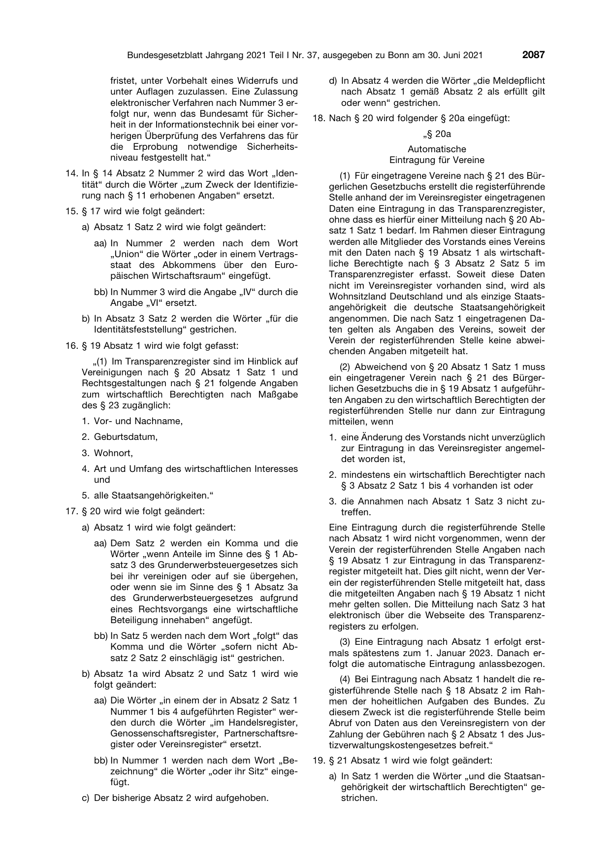 BGBl. 2021, Seite 2087 — Originalseite als Abbildung