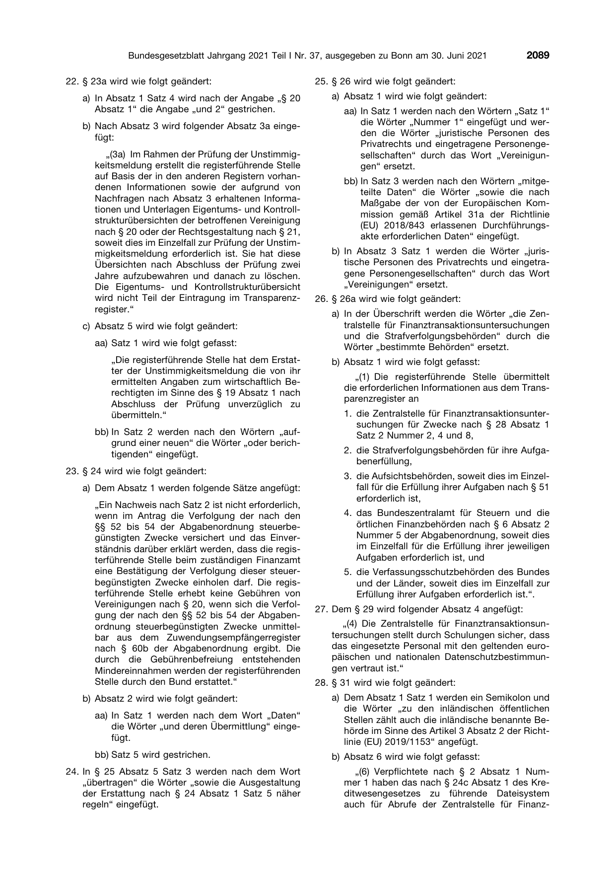 BGBl. 2021, Seite 2089 — Originalseite als Abbildung