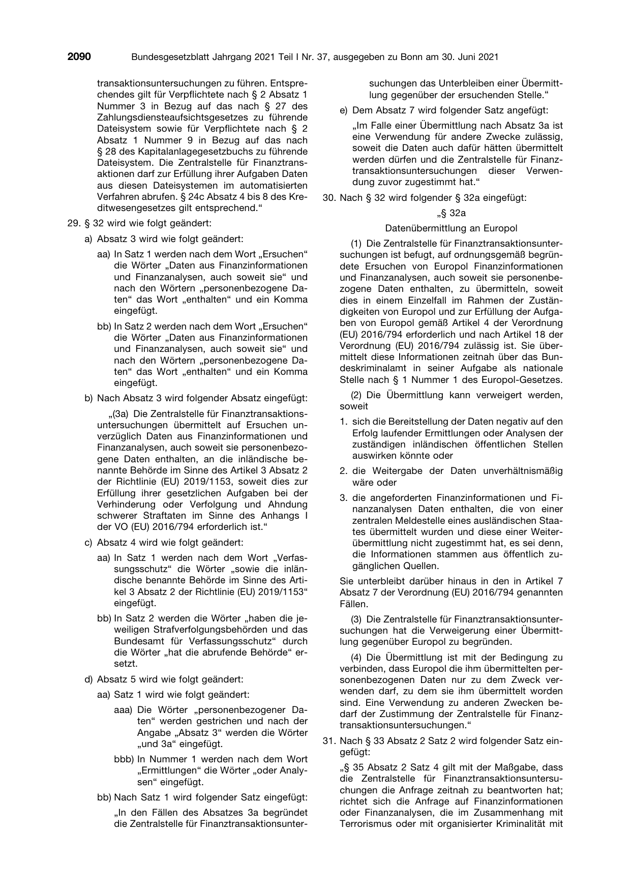 BGBl. 2021, Seite 2090 — Originalseite als Abbildung