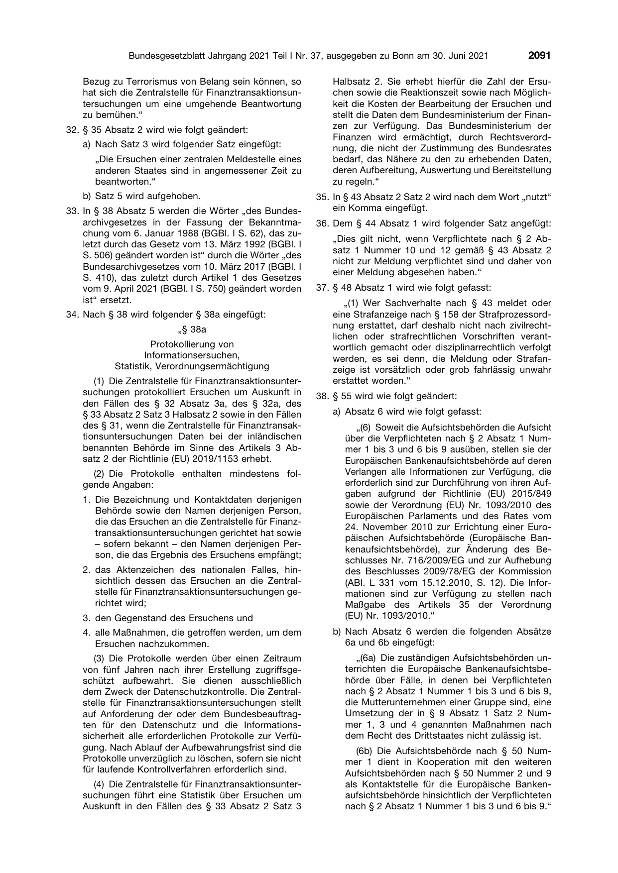 BGBl. 2021, Seite 2091 — Originalseite als Abbildung
