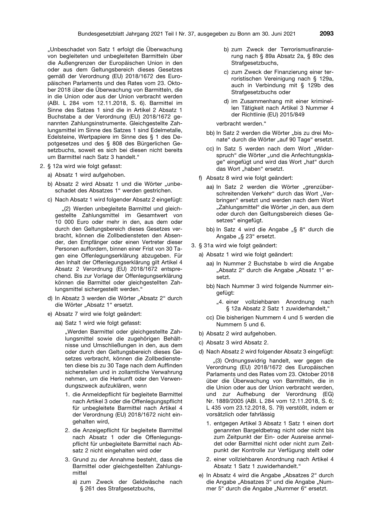 BGBl. 2021, Seite 2093 — Originalseite als Abbildung