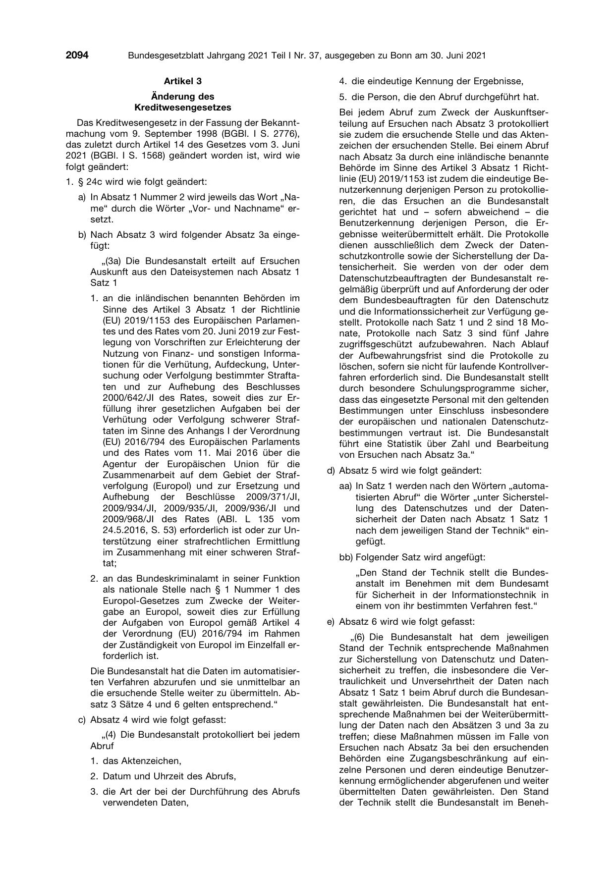 BGBl. 2021, Seite 2094 — Originalseite als Abbildung