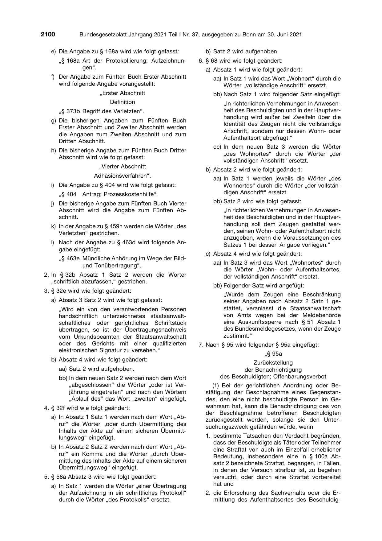 BGBl. 2021, Seite 2100 — Originalseite als Abbildung