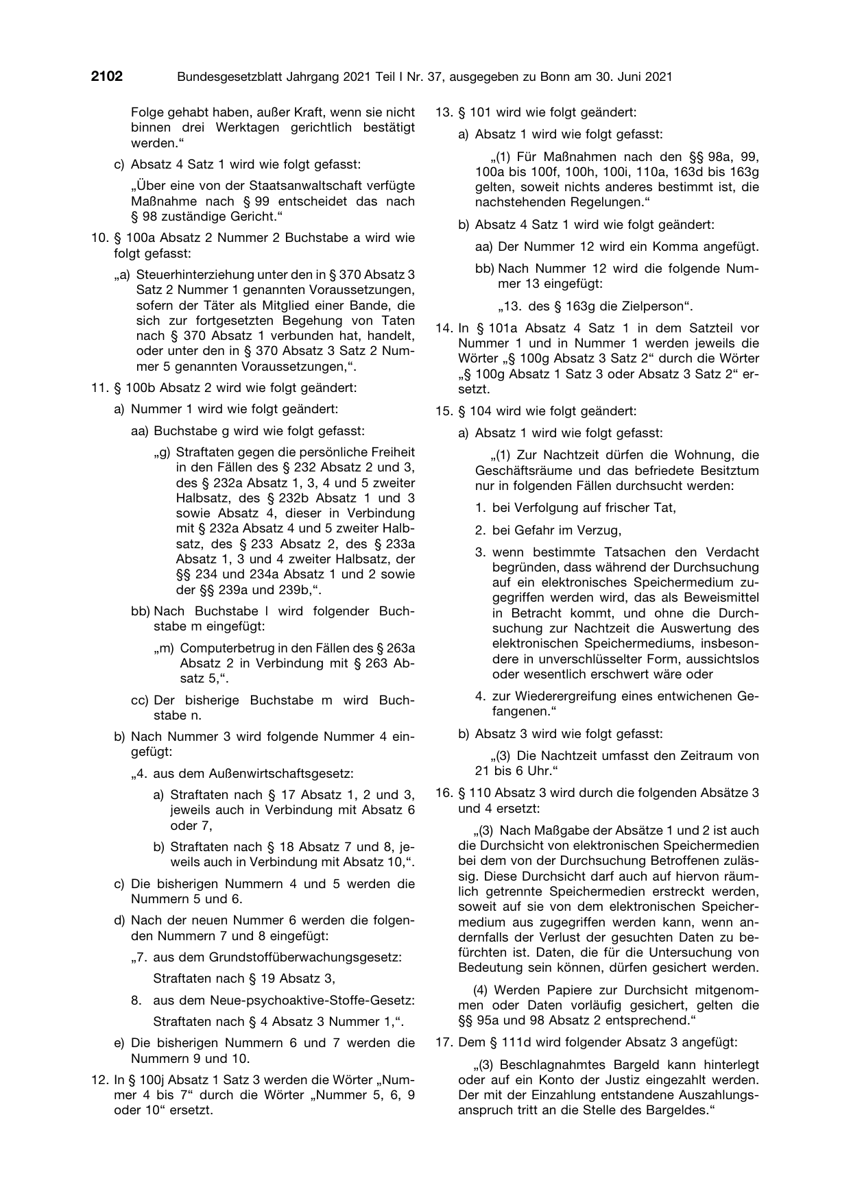 BGBl. 2021, Seite 2102 — Originalseite als Abbildung